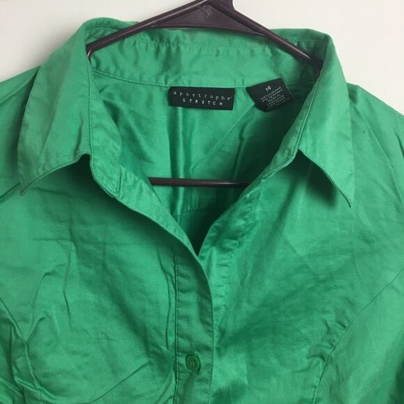 Apostrophe Stretch Button Down Shirt Green Size 14 - Picture 6 of 12